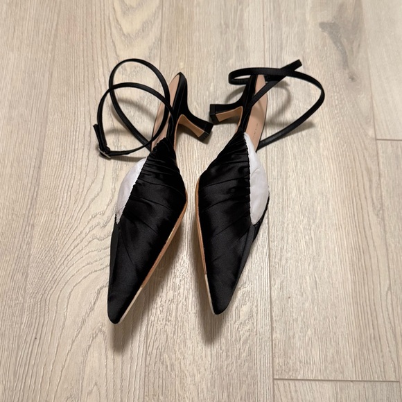 Loeffler Randall black satin pointy kitten heel with ankle strap size 7 - Picture 4 of 7